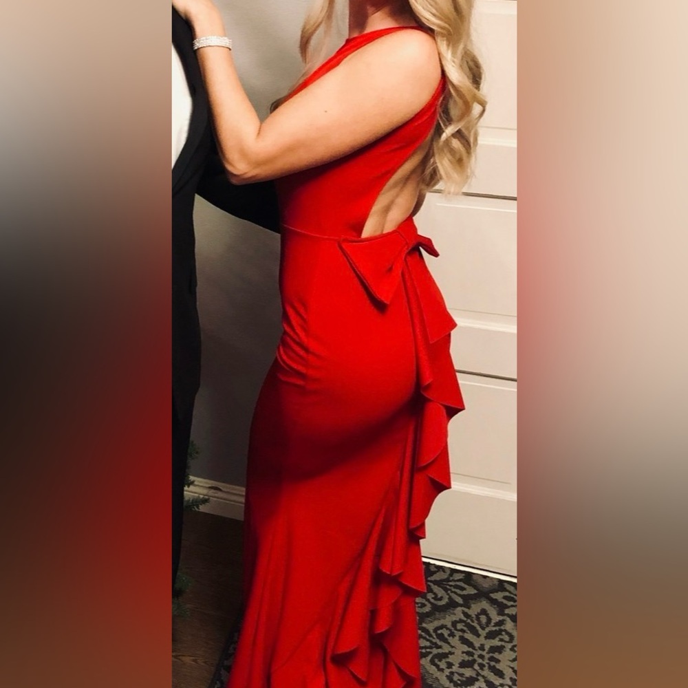 Elegant Red Ruffled Gown Dress